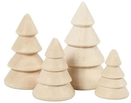 NEU Weihnachtsbaum-Set aus gedrechseltem Holz, 4 Stück