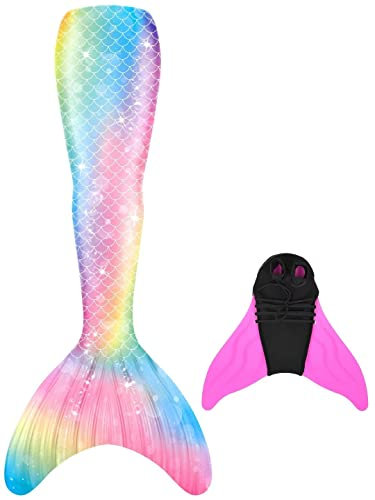 SPEEDEVE Mädchen Meerjungfrauenschwanz Meerjungfrau Flosse Bikini Set,2PC-hei-j24,164