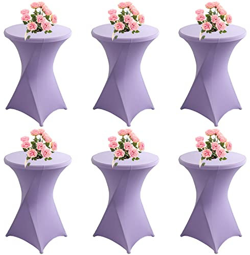 KAYBTNT 6er Set Spandex Stretch Stehtisch Hussen, Stehtischhussen für Bistrotisch, Tischhussen für Stehtische Ø 60-80cm, Elegante Tischdecke für Bankett Hochzeit Geburtstag Party,Lila,80x110cm