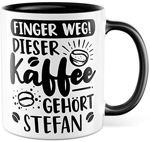 Kaffee-Tasse personalisiert mit Spruch lustig - FINGER WEG! Dieser Kaffee gehört eigener Name - Geschenk personalisierbar Geschenk-Idee Büro personalisieren Kaffee-Becher (Weiß & Schwarz)