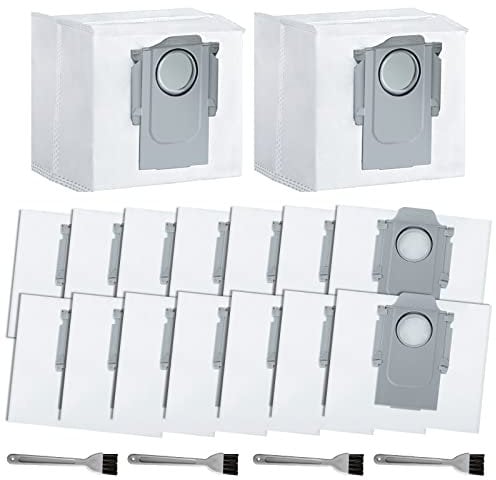 MULEVIP 16 Stück Staubbeutel Kompatibel mit Roborock S7 MaxV Ultra, S7 Pro Ultra, Q7+, Q7 Max+, Q5, Großer Kapazität Ersatzbeutel Zubehör Staubsaugerbeutel, Staubbeutel Ersatzkit mit 4 Bürsten