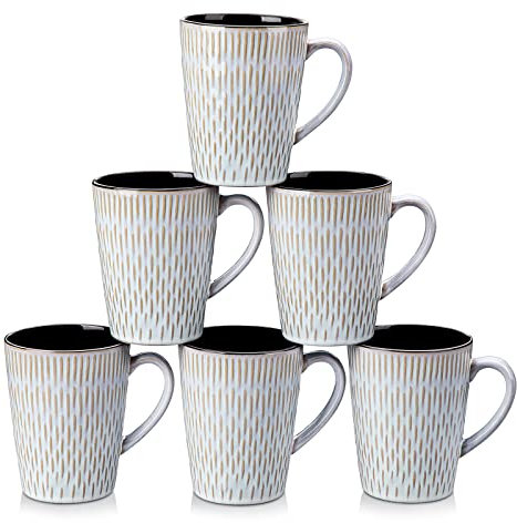 vancasso Pluvo - Set di 6 tazze da caffè in ceramica, 473 ml, per cappuccino, latte, tè, microonde e lavastoviglie, colore: Grigio