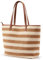KALIDI Straw Tote Beach Bag Striped Shoulder Handbag Stitch Woven PU Leather Handle Zipper Closure Inner Pocket Travel Shopping Picnic