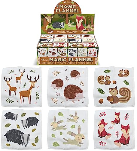 Hello Chums Wash Cloth - Woodland Animal Magic Flannel, Face Cloths Flannels Cotton - Fun Designs for Children, Baby, Kids - 6 Unique Designs (1 Supplied At Random)