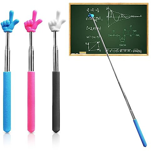 3 Pcs Zeigestab Ausziehbar, Rostfreie Stähle Schlagstock Teleskop, Mini Einziehbar Klassenzimmer Zeiger für Lehrerunterricht Persönliche Interaktion. Schwarz&Rosa&Blau