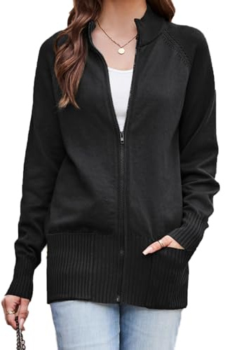 GRACE KARIN Damen Langärmeliger Stehkragen Strickjacke mit Reißverschluss