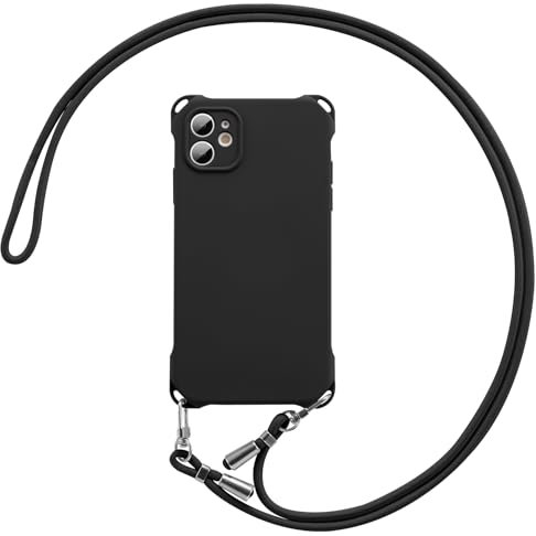ZCDAYE iPhone 11 Hülle mit Band, Stabile Silicone iPhone 11 Handyhülle Handykette Case, Praktische Umhängetasche Handytasche für iPhone 11 (6.1 inches), Schwarz