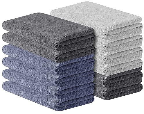 URAQT Petite Serviette Main, Essuie Main, Ensemble 12 Pièces Essuie Main Cuisine, Microfibre, Serviettes de Bain en Microfibres,30x30cm