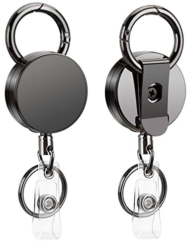 DUOUPA 2 Stück Schlüsselanhänger Ausziehbar, Ausweis JoJo, 64cm Schlüsselband Ausziehbar, Schlüsselrolle mit Karabiner und Gürtelclip für Schlüssel, Kartenhalter, Ausweishalter, Zugangskarte