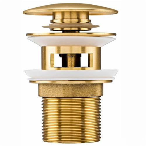 Desagüe universal para lavabo y lavabo, moderna válvula de clic, válvula de desagüe con rebosadero, latón, acero inoxidable, dorado (rebosadero)