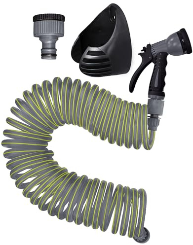 Jardibric - Tuyau d’Arrosage Serpentin Ø 10 mm avec Support et Pistolet - Arrosage Mobile Jardin