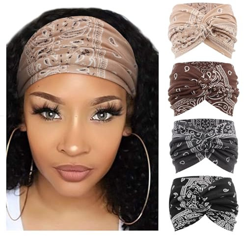 DRESHOW 4 Pezzi Fasce per Capelli Donna Elastica Turbante Fascia Capelli Cerchietti Annodato Fasce Accessori Capelli