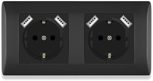 BSEED USB Steckdose mit Steckklemme, Doppelsteckdose Unterputz 16Amp, 2 Fach Steckdose mit PC Rahmen, Schuko Steckdose mit USB Anschluss Unterputz, Doppel Wandsteckdose mit USB 2.1A Schwarz - 152 mm