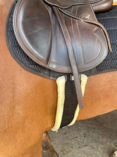 Preto Synthetischer Sattel, Springgurt für Pferde, elastische Enden, weiches Kunstfell/Nerz/Fleece gefüttert, starkes, reißfestes Nylon-Gurtband, Anti-Scheuern, gepolstert, Reitkolben, komplettes Pony