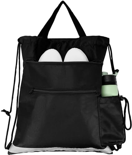 BELLE VOUS Sacca Sportiva - Zaino da Palestra con Coulisse - Sacchetta Impermeabile - con Corde Resistenti all’Acqua - con Cerniera e Tasche - per Uomo e Donna - Nero