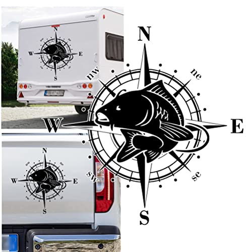 Rakelfix Kompass Karpfen Angler Fisch Angeln Fischer Aufkleber Apassbar Wohnmobil Auto Autoaufkleber Sticker Kompassrose Windrose Camper