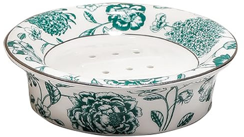Floral Decorative Self Draining Soap Dish, Double-layer Round Soap Tray, Vintage Ceramic Soap Dish (Style D)