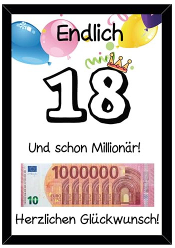 Geschenk 18. Geburtstag Junge & Mädchen, Lustiges Geldgeschenk, die Erste Million Geschenk, witzige & kreative Geschenkideen, Personalisiertes Geschenk zum 18. Geburtstag mit Bilderrahmen