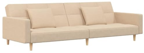 vidaXL Schlafsofa 2-Sitzer, Schlafcouch mit 2 Kissen, Gästebett mit Holzrahmen, Sofabett Tagesbett Couch Sofa Ausziehbar, Creme Stoff
