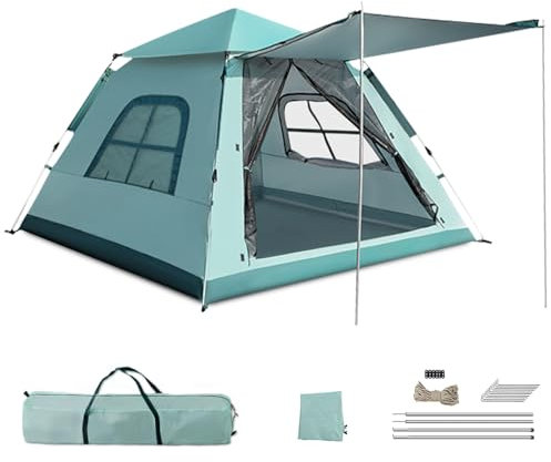 YOODI Zelt 4 Personen, Camping Zelt Wasserdicht & Winddicht, Wurfzelt 4 Personen Ultraleichtes UPF50+ Anti-UV, Pop Up Zelt mit 2 Mesh-Tür, 2 Mesh-Fenster, für Outdoor Trekking Camping (Blau)