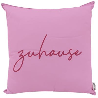 CB Home & Style Outdoor Garten Kissen Wasserabweisend 45x45cm mit Füllung Schriftzug Zuhause (Zuhause - pink)