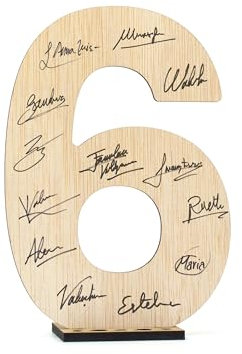 CONTRAXT Hölzerne Zahl 6 Tischdeko Gästebuch Alternative zum Geburtstag & Jubiläum Originelle Geschenkidee für Männer Frauen & Freunde