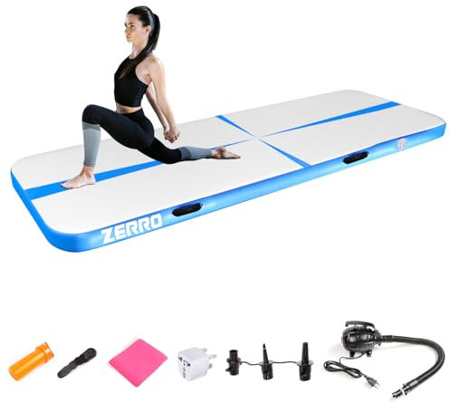 CCLIFE Air Tracking Matte Airtrack 5m Turnmatte Aufblasbar klappbar mit Elektrischer Luftpumpe Yogamatte Tumbling Matten Trainingsmatte 10cm Höhe Blau