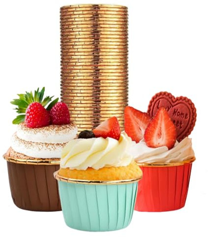 Muffinförmchen Papier,75 Stück Cupcake Muffin Förmchen Wasserdicht und Ölfest Backförmchen Papier Backförmchen aus Aluminiumfolie für Cupcakes Geburtstag Hochzeit,Weihnachtsfeier 3-Farben