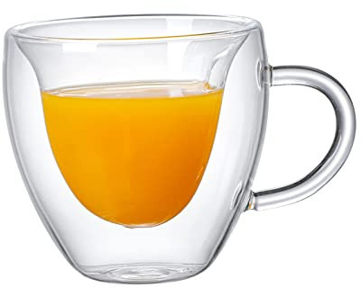 Double Wall Glass Coffee Mugs, Coffee Mugs Heart Tea Cups, Clear Tea Cups with Handle,Double Wall Insulated Heart Mugs with Handle,Clear Glass Mug for Latte Tea Ice Coffee(80ml)