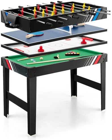 COSTWAY Futbolin, Billar, Air Hockey, Mesa de Tenis, 4 en 1 Mesa de Multijuegos con Patas y Accesorios, Futbolines para Niños y Adultos para Sala de Juegos, Bares, Noche Familiar, 125 x 97 x 83 cm