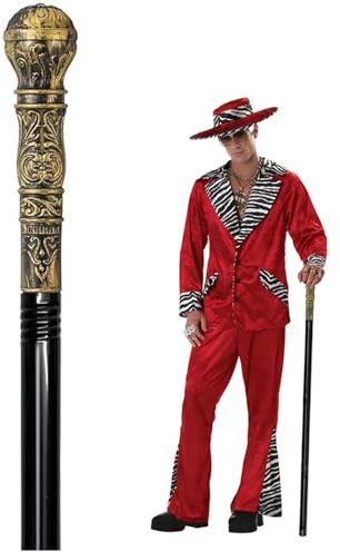 Costume Cane, 42 Metal Prop Stick with Antique Gold Plastic Handle Cosplay Accessories for Halloween Dress-up Party, Suit for All Ages