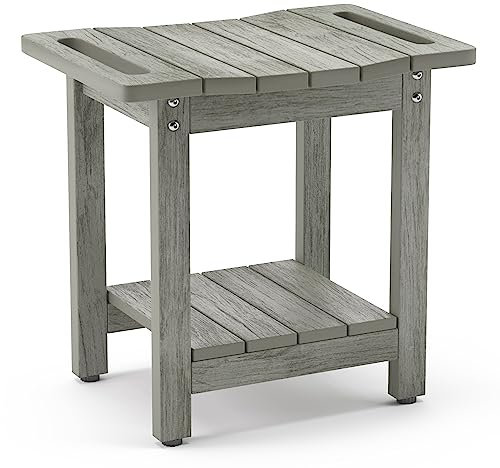 LUE BONA HDPS Duschbänke, Duschhocker zum Rasieren der Beine mit Ablage, wasserdichter Badstuhlsitz für Badezimmer, wetterbeständig, rutschfest, Griffe, für den Innen- und Außenbereich, Grau