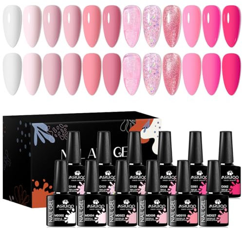 MSRUIOO UV Nagellack Rosa Set 12 Farben Gel Nagellack Set Soak-Off UV/LED Rosa Serie für Nagel Design Nagelstudio DIY Home