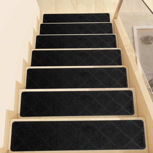 Tappetini per gradini in Legno, 15 Confezioni 20 x 76 cm Tappetini per Scale in Moquette Antiscivolo con Fondo in Gomma Rimovibile e Lavabile, Perfetti per Bambini, Anziani e Animali Domestici