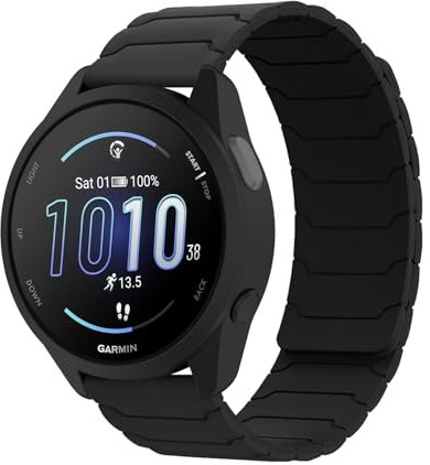 Hinnwer 20mm Armband Kompatibel mit Garmin Forerunner 570 42mm/Garmin Vivoactive 6/Vivoactive 5/Forerunner 165, Doppelseitiges Magnetische Silikon Ersatzarmband für Venu Sq 2 Schwarz