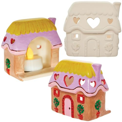 Baker Ross FN379 Spring Cottage Tealight Holder - Pack of 2, Ceramic Painting for Kids, Kids Tealight Holders to Paint