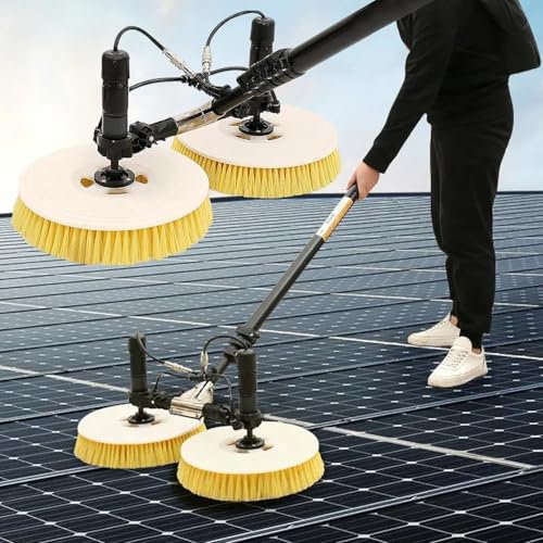 Kit de brosse de nettoyage pour panneaux solaires, machine de nettoyage pour panneaux photovoltaïques avec brosse à double fibre de 65 cm, tige télescopique en alliage d'aluminium, plug-in,7.5M