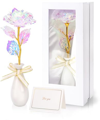 Regali per le Donne per la Festa Della Mamma, Idee Presente Rosa Eterna con Vaso in Ceramica&Scatola Regalo di Alta Qualità, Rosa Fiore Artificiale Regalo Originali per Donne Moglie Mamma Nonna