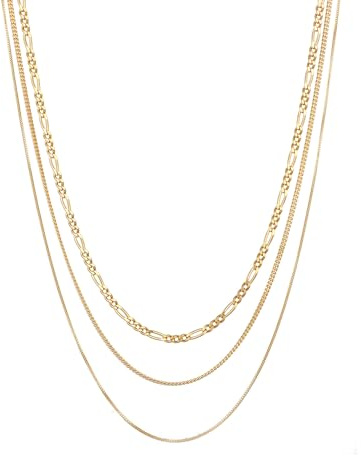 Kuzzoi Herren Halskette Set in 925 Sterling Silber vergoldet Venezianer Figarokette (3.4mm) Panzerkette für den Mann in den Längen 50-60 cm