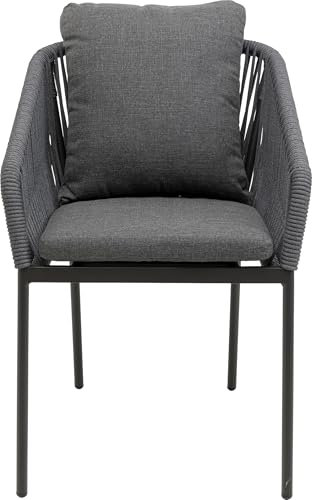 Kare Design Stuhl mit Armlehnen Cyprus, Grau, Gartenstuhl mit Kissen, Armlehnstuhl für Balkon, Garten, Terrasse, Aluminiumgestell, Polypropylen, 82x57x63 cm (HxBxT)