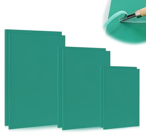 6 PCS Lino Printing Plates, A4 A5 A6 Lino Sheets 3mm Thickness Linocut Set for Engraving DIY Stamp Crafts Printing Projects (Green)