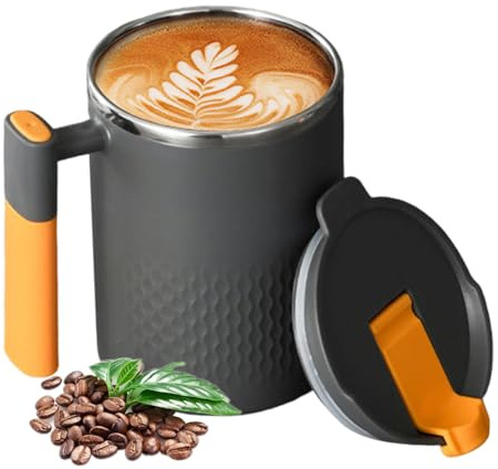 Generisch Kaffeebecher 450ml, Doppelwandige Vakuumisolierte Kaffee- Und Teetasse Aus Edelstahl Mit Rutschfestem Griff Und Schiebemoduldeckel Und Großem Volumen (hellgrau/hellgrün/dunkelgrau)