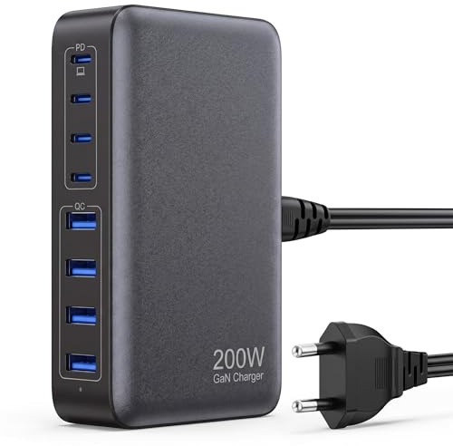 USB C Ladegerät 200W, 8-in-1 Multi Charging Station | USB C Netzteil Schnellladegerät, PD GaN Desktop-Lader, für MacBook, iPhone, iPad, Samsung, Laptop