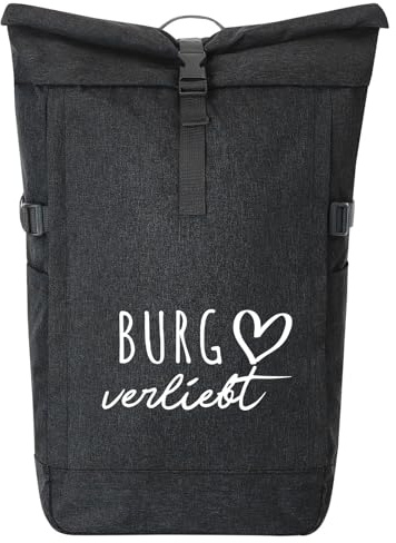 Huuraa Kurierrucksack Burg verliebt 30-44 Liter Black Melange Fairtrade Rolltop Rucksack Geschenkidee