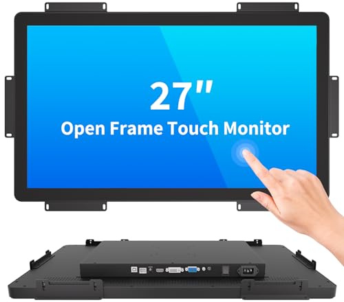 LMENGER Monitor touch da 27 pollici, monitor touch industriale PCAP a 10 punti, con interfaccia HDMI/VGA/DVI, LCD TFT a matrice attiva, retroilluminazione a LED, con supporto VESA