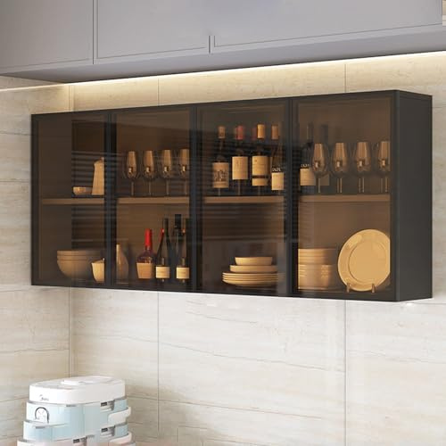 QAZXDRFG Glas-Vitrine für Bad und Küche, Wandhalterung, schmales Design in braun/grau, versteckter Griff, ideale Wohnzimmer-Dekoration über der Toilette, Bad