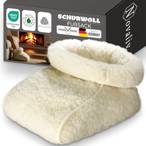 Novaliv Schurwoll-Fußsack 1er Set – Fußwärmer ohne Strom aus 100% Schafwolle für Erwachsene – kuscheliger Fußsack gegen kalte Füße auf Sofa, Couch, Wohnmobil und im Homeoffice im Winter