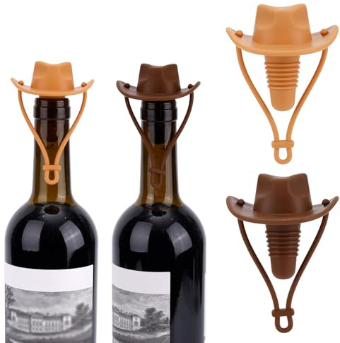 2pcs Cowboy Hat Wine Stopper, Reusable Silicone Wine Bottle Sealer Fun Decorative Topper Novelty Kitchen Gadgets & Bar Accessories for Beer Champagne Whiskey