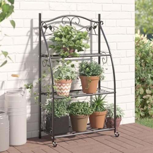 Frdhee Blumenbank Wohnzimmer Pflanzen Ständer,Blumenregal Schwarz 56x30x96 cm Stahl,Pflanztisch für Balkon Wohnzimmer Blumentopf