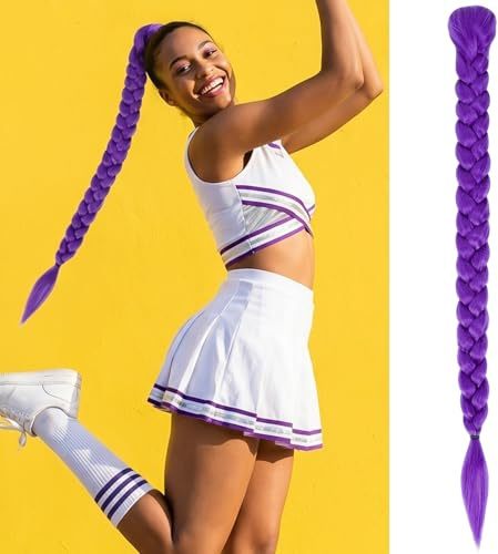 VLYX Coda di Cavallo Clip-in - Estensione Capelli Sintetici, Treccia 71 cm, Costume Halloween Cosplay (Viola)